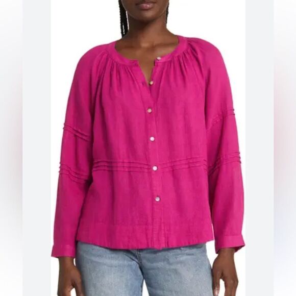 Rails Tops - Rails Frances Linen Blend Button-U p Women's Pink Button-Up Top Medium